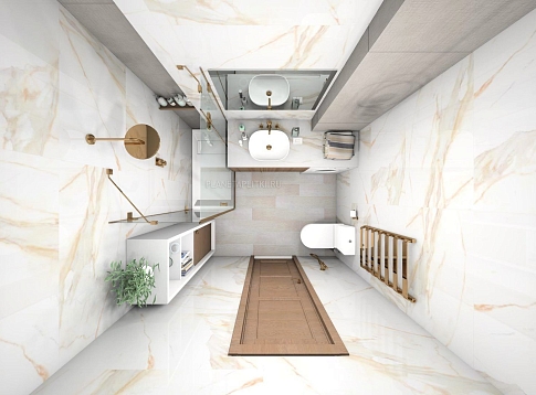 Дизайн-проект ванной комнаты - керамогранит Pamesa Calacata Gold