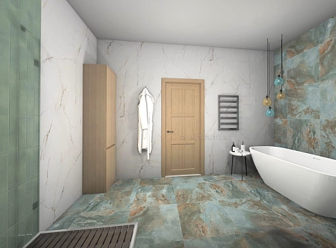  Дизайн-проект ванной комнаты - керамогранит Pamesa Slate Way, Cr. Torano Dorado и Eleganza