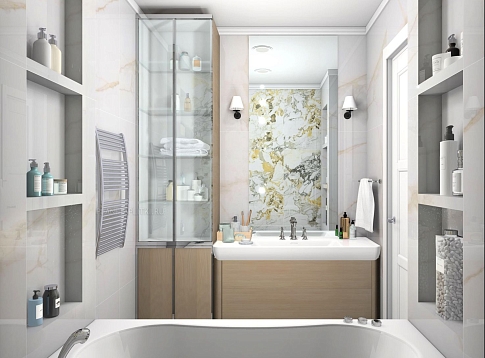  Дизайн-проект ванной комнаты - керамогранит Pamesa Cr. Lux Grotta